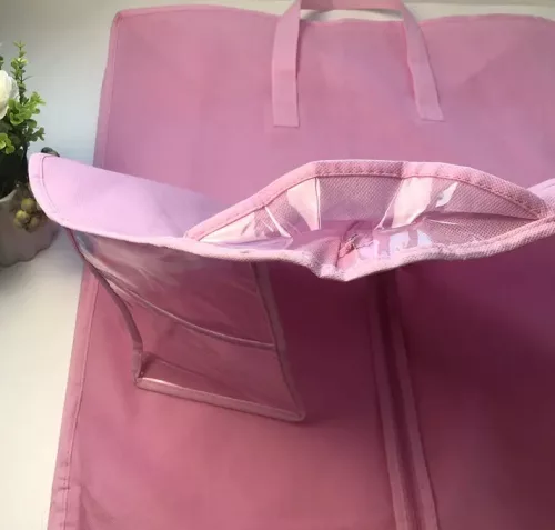 Hușă pentru rochii de seară roz cu cusături negre 180x60cm