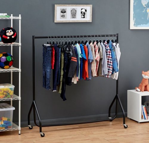 152cm stender metalic profesional de umerașe pentru haine, culoare neagră