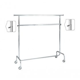  150cm stender dublu metalic profesional de umerașe pentru haine,  roțile pot fi frânate.