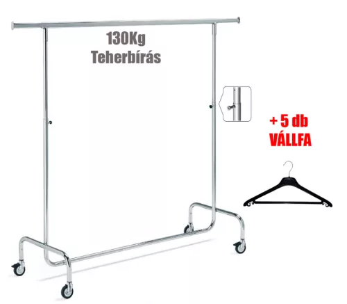 150cm stender metalic profesional de umerașe pentru haine, roțile pot fi frânate.
