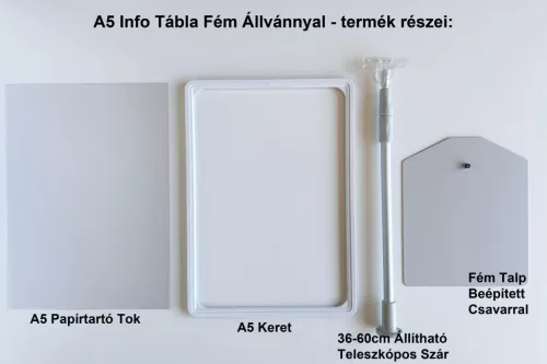 Stand reglabil telescopic, cu rama plastic, format A5 (148x210mm), tija reglabila in inaltime: 30-60cm