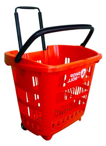 Troller, 38 litri, rosu, din plastic, cu manere de culoare neagra