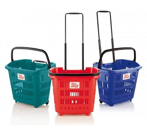 Troller, 38 litri, rosu, din plastic, cu manere de culoare neagra